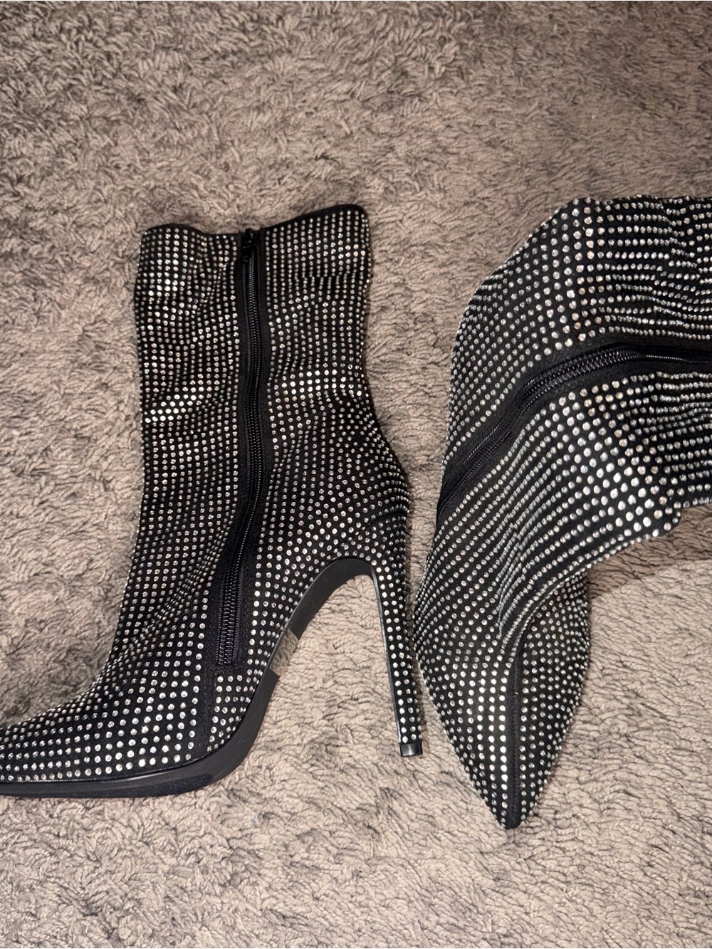 Fashion Nova Black Rhinestone High Heel Ankle Boots